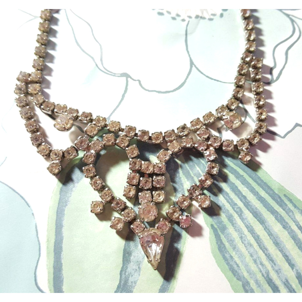 Vintage Rhinestone Necklace Wedding Jewelry Adj‎ Mid-Century 15" Bridal wh03-45